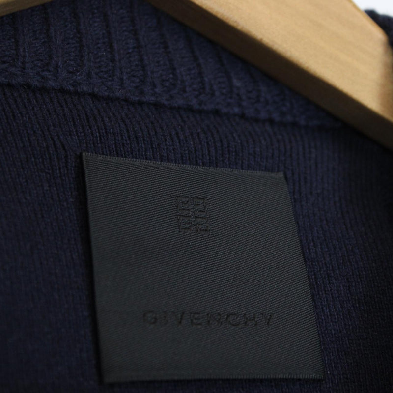 Givenchy Paris Navy Blue College Embroidery Cashmere Wool Knit Jumper