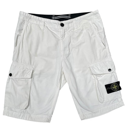Stone Island SS 2020 White Bermuda Cotton Cargo Shorts