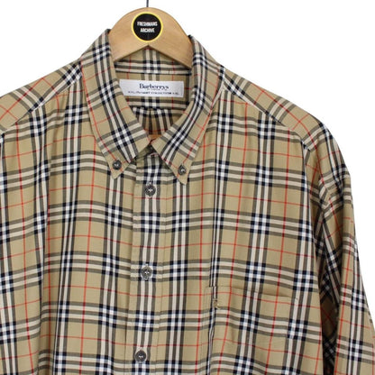 Vintage 90s Burberry Tan Brown Nova Check Long Sleeve Cotton Shirt