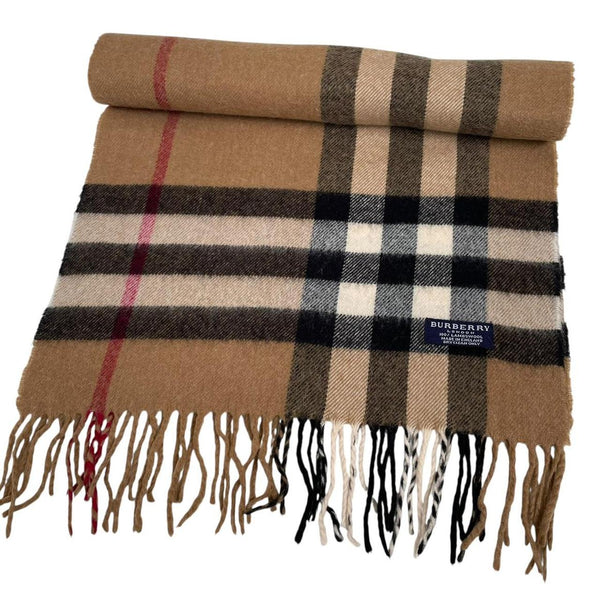 Vintage 90s Burberry Tan Brown Nova Check Lambswool Scarf