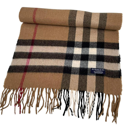 Vintage 90s Burberry Tan Brown Nova Check Lambswool Scarf