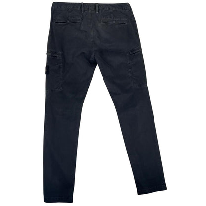 Stone Island black skinny fit cargo trousers with logo patch and multiple pockets.
