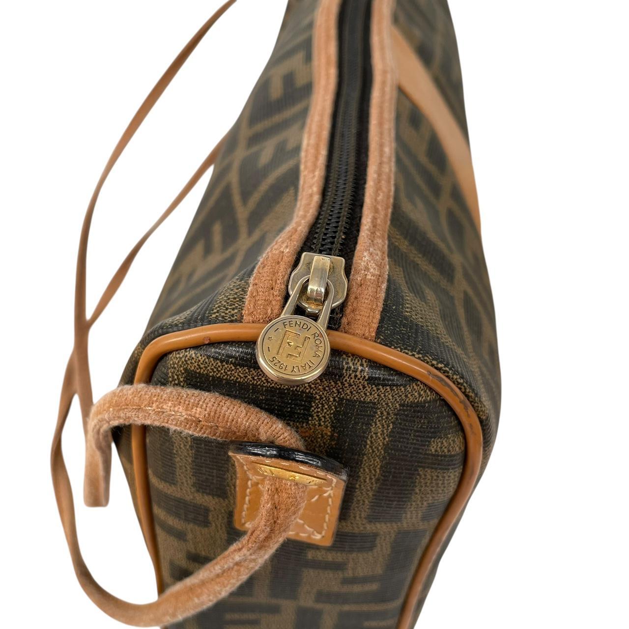 Vintage Fendi Brown and Tan Zucca Monogram Coated Canvas Medium Camera Bag