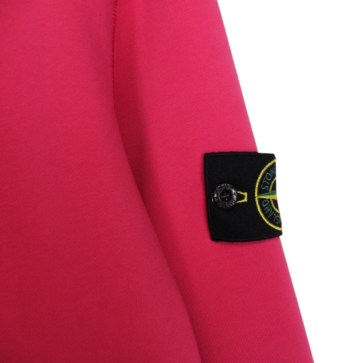 Stone Island pink sweatshirt cotton fabric with iconic compass logo on sleeve.