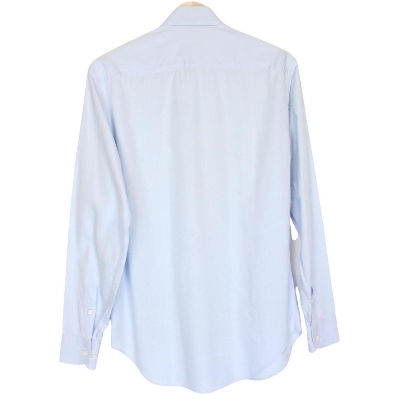 Armani light blue long sleeve cotton shirt with subtle collar discolouration.