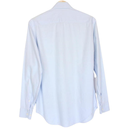 Armani light blue long sleeve cotton shirt with subtle collar discolouration.