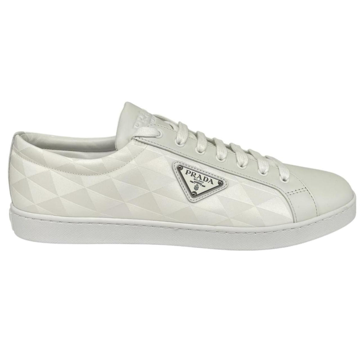 Prada white trainers Re-Nylon and brushed leather with logo detail and dust bags.