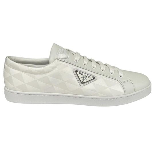 Prada white trainers Re-Nylon and brushed leather with logo detail and dust bags.