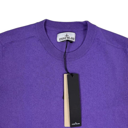 Stone Island purple knit jumper made from organic cotton with logo patch detail.