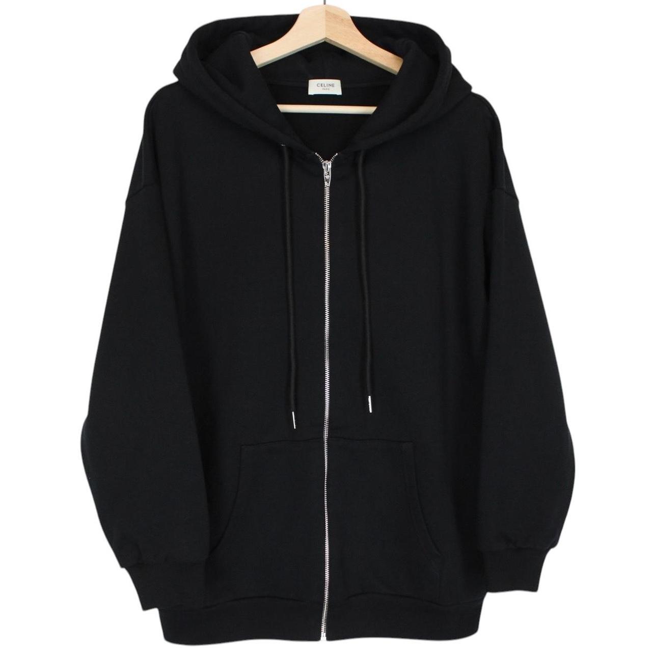 Celine Black and White Logo Print Full Zip Cotton Hoodie Jumper