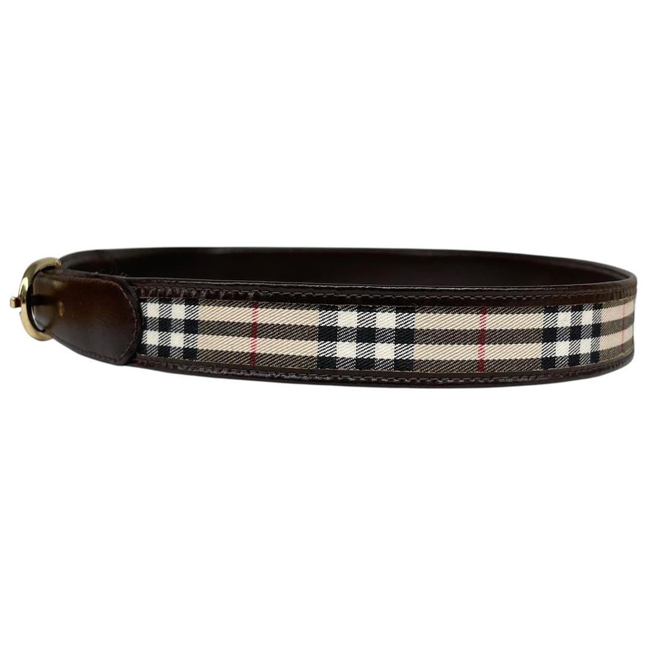 Vintage 80s Burberry Brown and Beige Nova Check Leather Belt