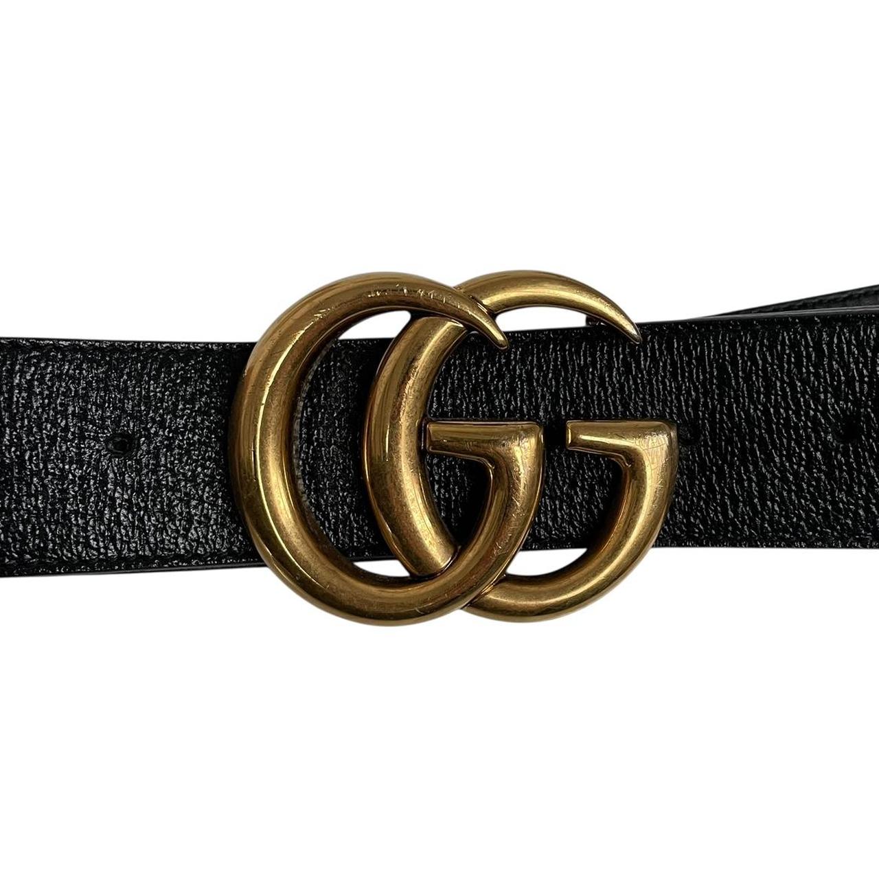 Gucci Black and Gold Marmont Textured Leather Belt with GG Buckle