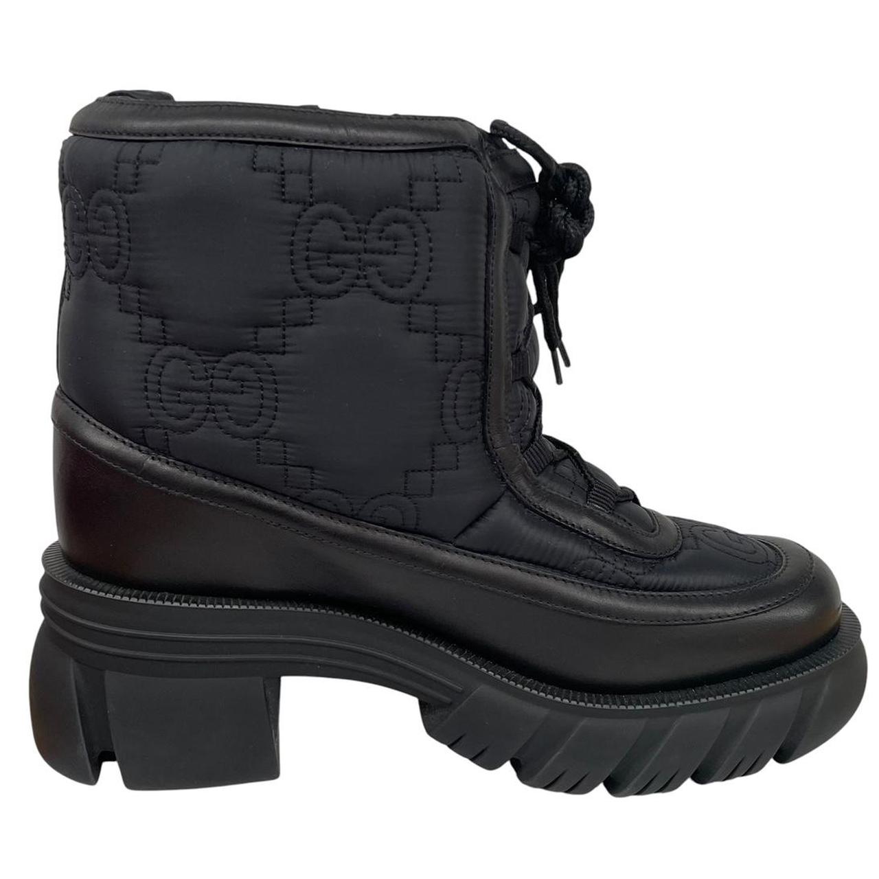 Gucci GG Monogram Navy Blue and Black Leather Quilted Ankle Boots