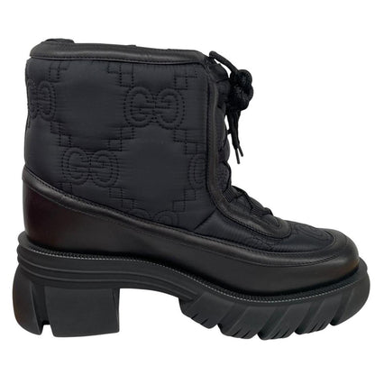 Gucci GG Monogram Navy Blue and Black Leather Quilted Ankle Boots