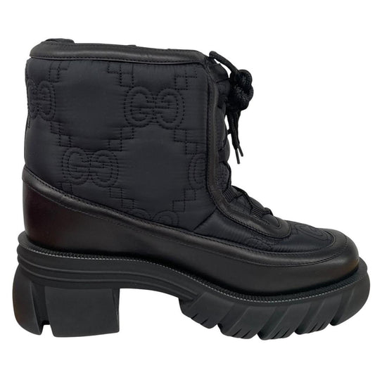 Gucci GG Monogram Navy Blue and Black Leather Quilted Ankle Boots