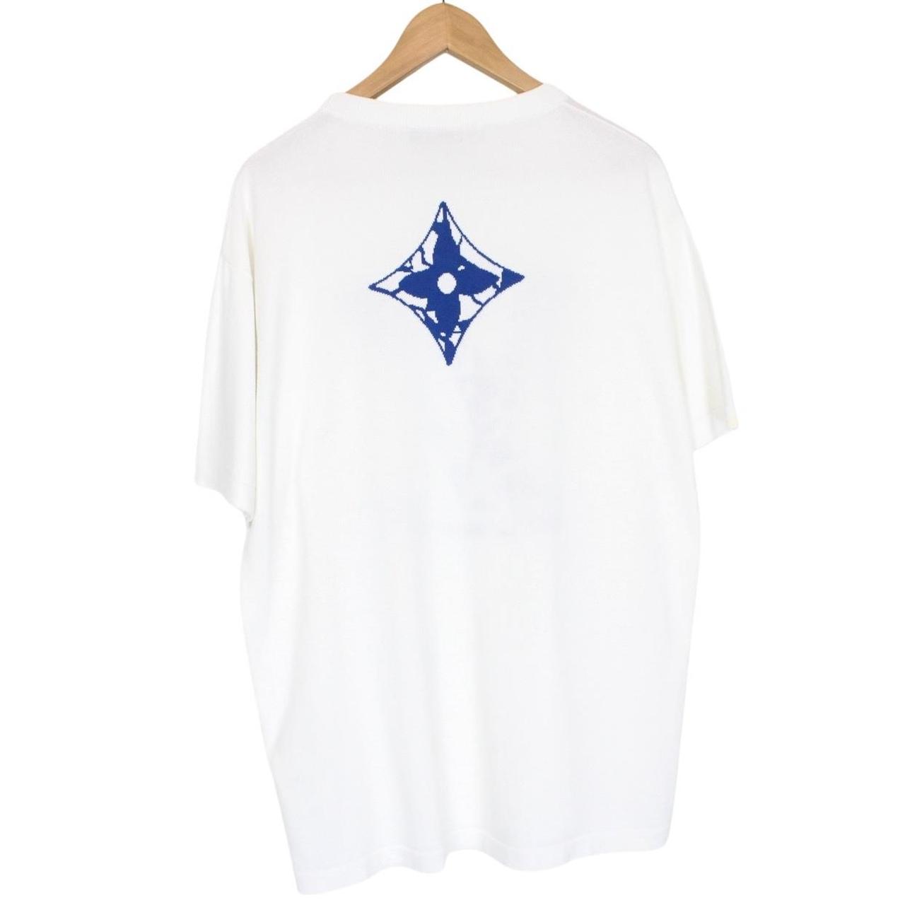 Louis Vuitton LV White and Blue Ice Cotton Knit Short Sleeve T-Shirt