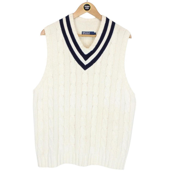 Vintage Polo Ralph Lauren Cream Cashmere/Cotton Cable Knit Sweater Vest