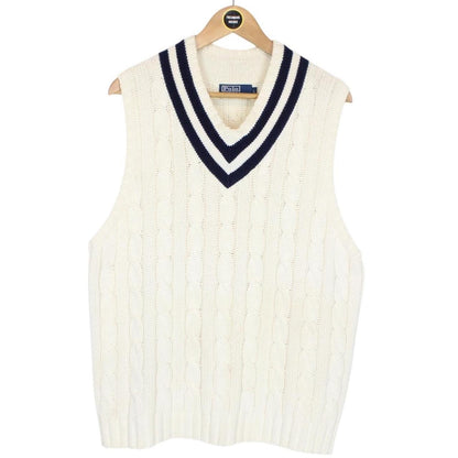 Vintage Polo Ralph Lauren Cream Cashmere/Cotton Cable Knit Sweater Vest