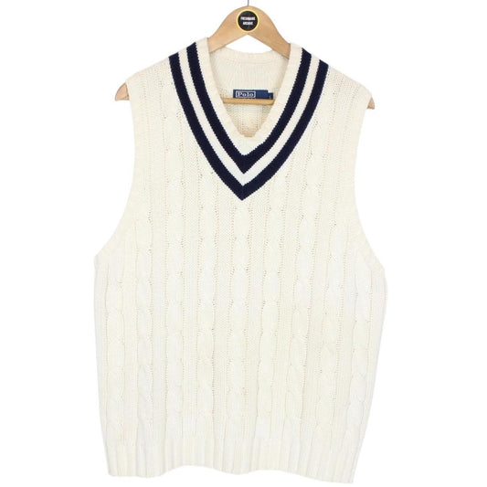 Vintage Polo Ralph Lauren Cream Cashmere/Cotton Cable Knit Sweater Vest