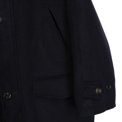 Burberry London Navy Blue Nova Check Lined Cashmere Wool Coat
