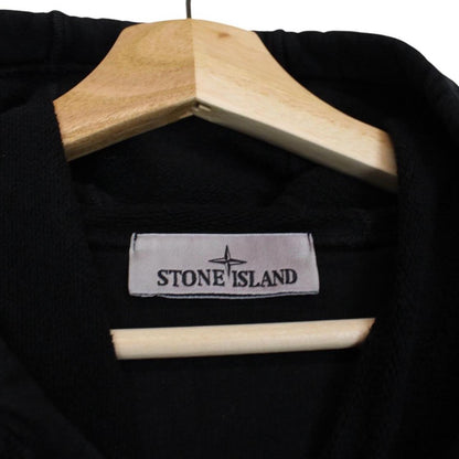 Stone Island black hoodie jumper with embroidered logo and cotton material.