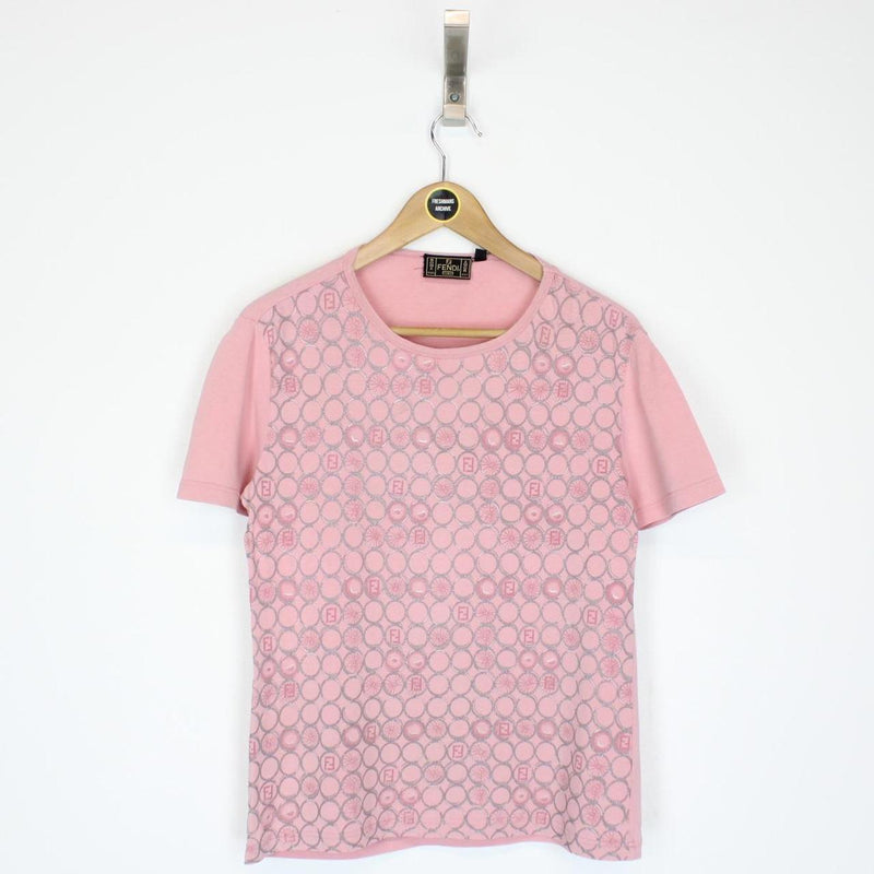 Vintage 90s Fendi Pink Zucca Monogram Short Sleeve Top