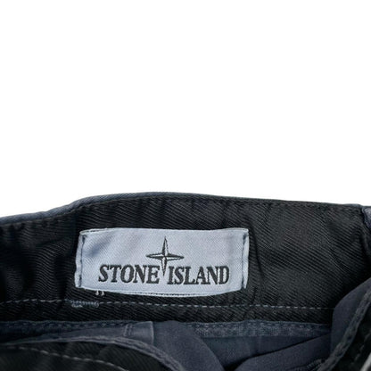 Stone Island navy blue cargo shorts with logo patch and cotton fabric.