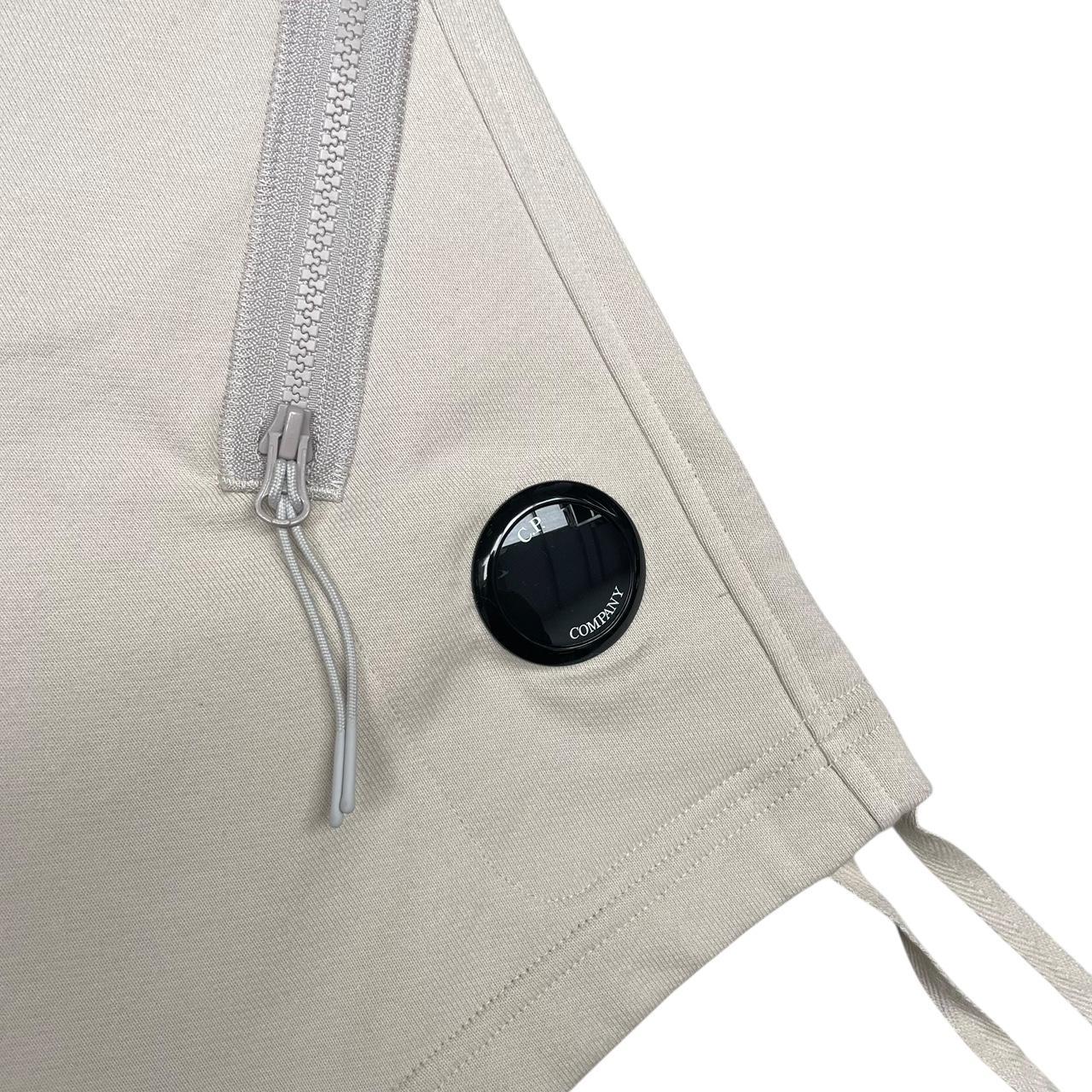 CP Company Beige Cotton Diagonal Fleece Lens Jogger Shorts