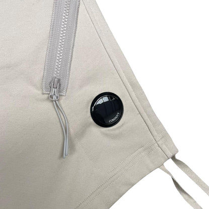 CP Company Beige Cotton Diagonal Fleece Lens Jogger Shorts