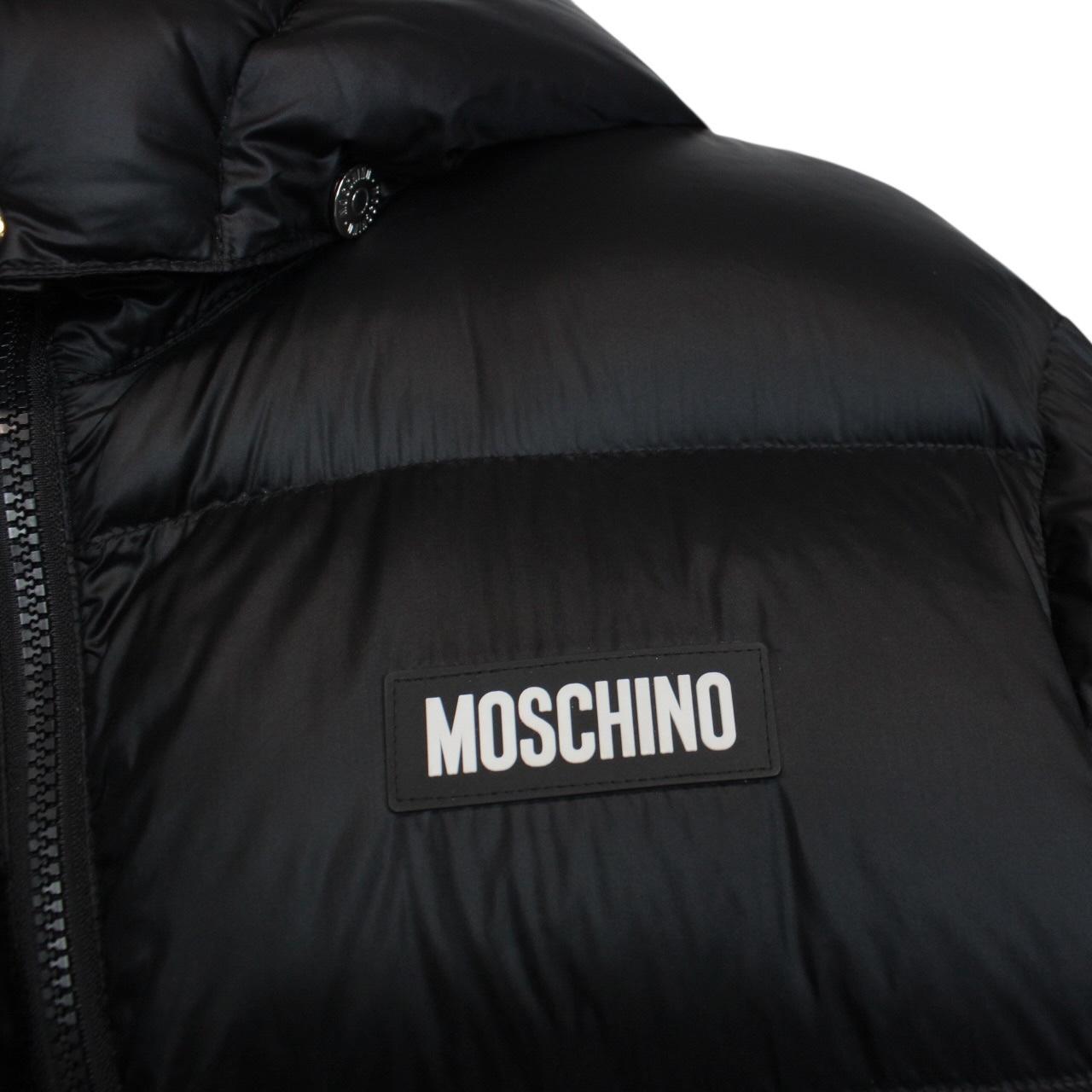 Moschino Black and White Full Zip Logo Print Puffer Jacket
