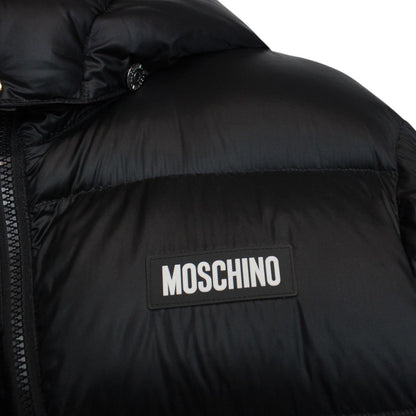 Moschino Black and White Full Zip Logo Print Puffer Jacket