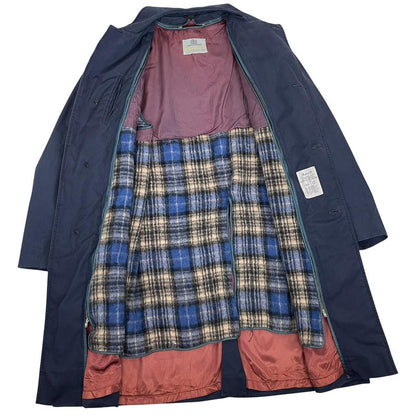 Vintage 80s Aquascutum Navy Blue Aqua 5 Cotton Blend Single Breasted Trench Coat