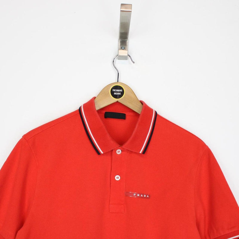 Prada Red Short Sleeve Cotton Pique Polo Shirt