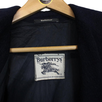 Vintage 90s Burberry Navy Blue Virgin Wool Double Breasted Belted Coat