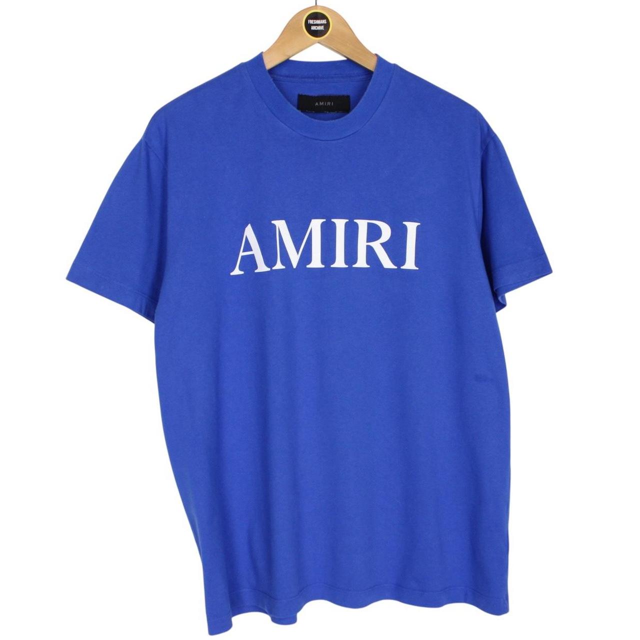 Amiri Blue and White Short Sleeve Logo Print Cotton T-Shirt