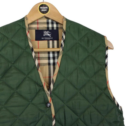 Vintage Burberry Green Nova Check Quilted Vest Jacket
