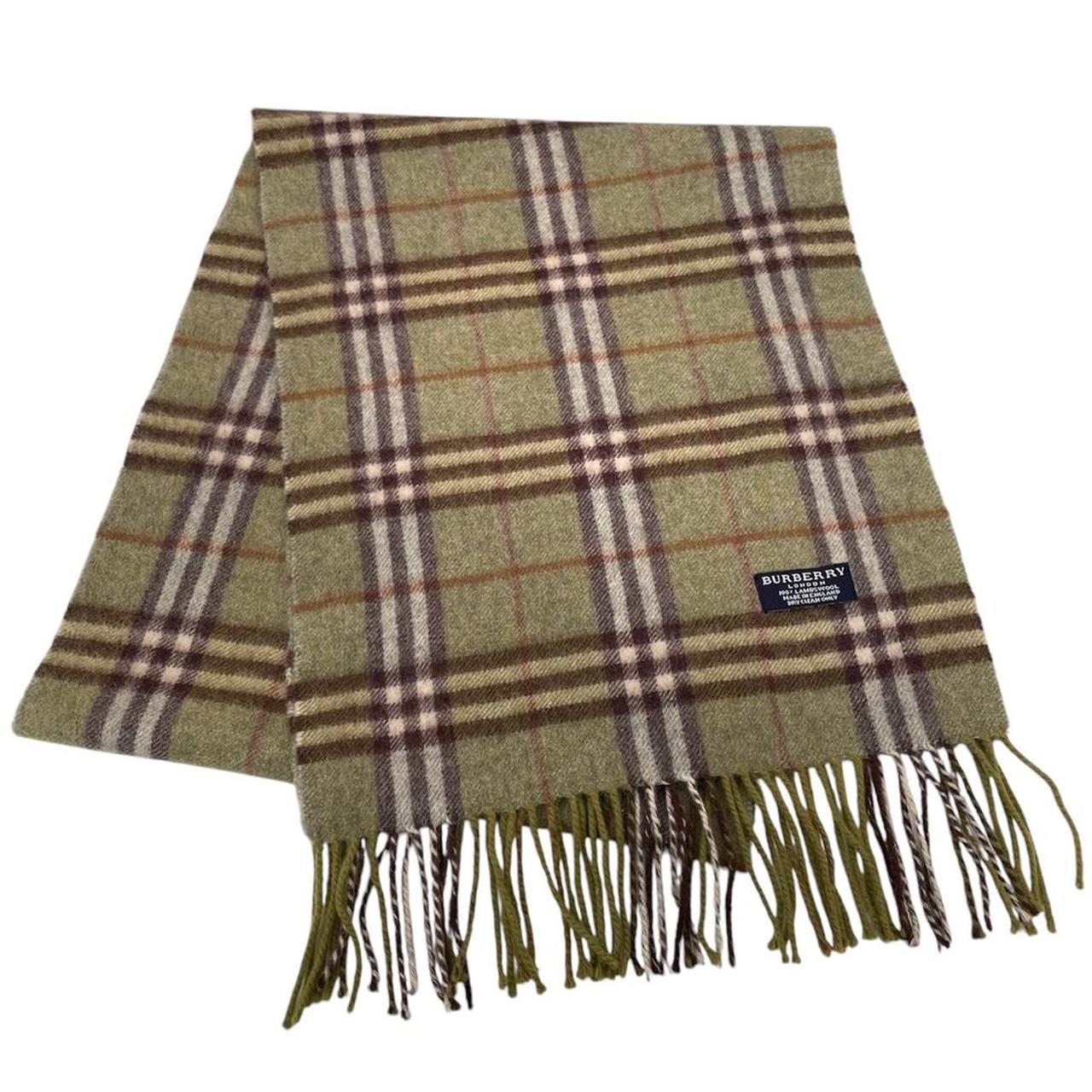 Vintage 90s Burberry Green Nova Check Lambswool Scarf