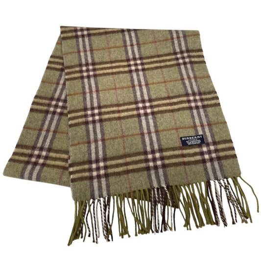 Vintage 90s Burberry Green Nova Check Lambswool Scarf