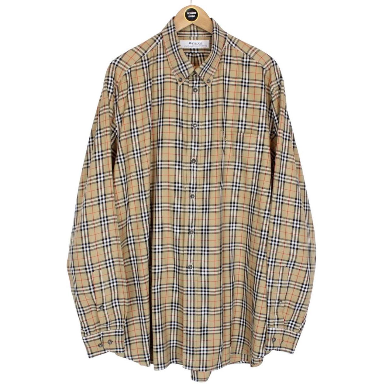Vintage 90s Burberry Tan Brown Nova Check Long Sleeve Cotton Shirt