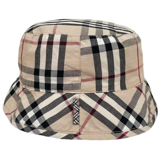 Burberry London Beige and Navy Blue Nova Check Reversible Bucket Hat