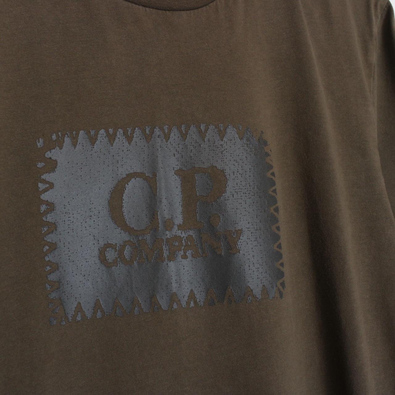 CP Company Khaki Brown Block Logo Short Sleeve T-Shirt
