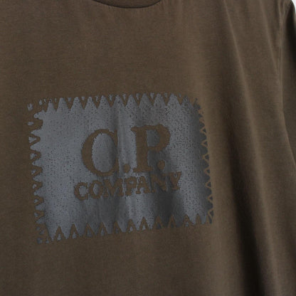 CP Company Khaki Brown Block Logo Short Sleeve T-Shirt