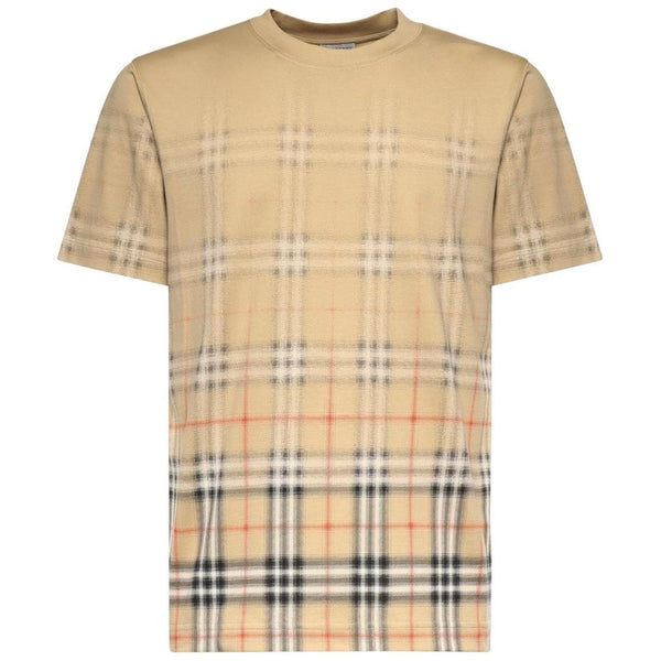 Burberry beige pocket t-shirt with gradient Nova Check pattern and crew neckline.