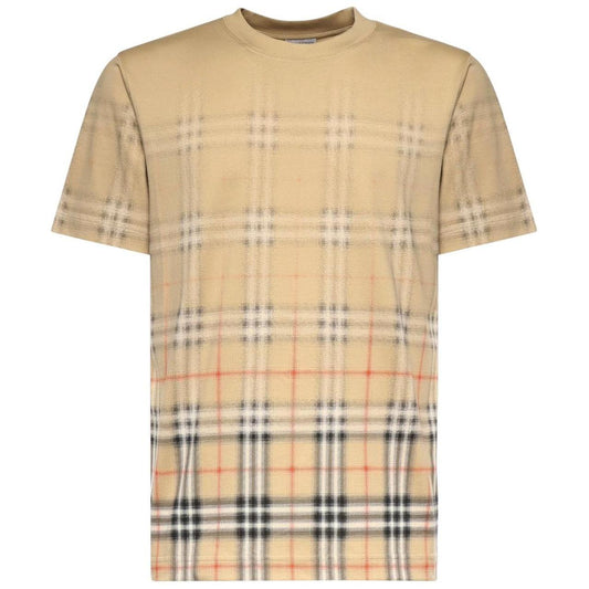 Burberry beige pocket t-shirt with gradient Nova Check pattern and crew neckline.