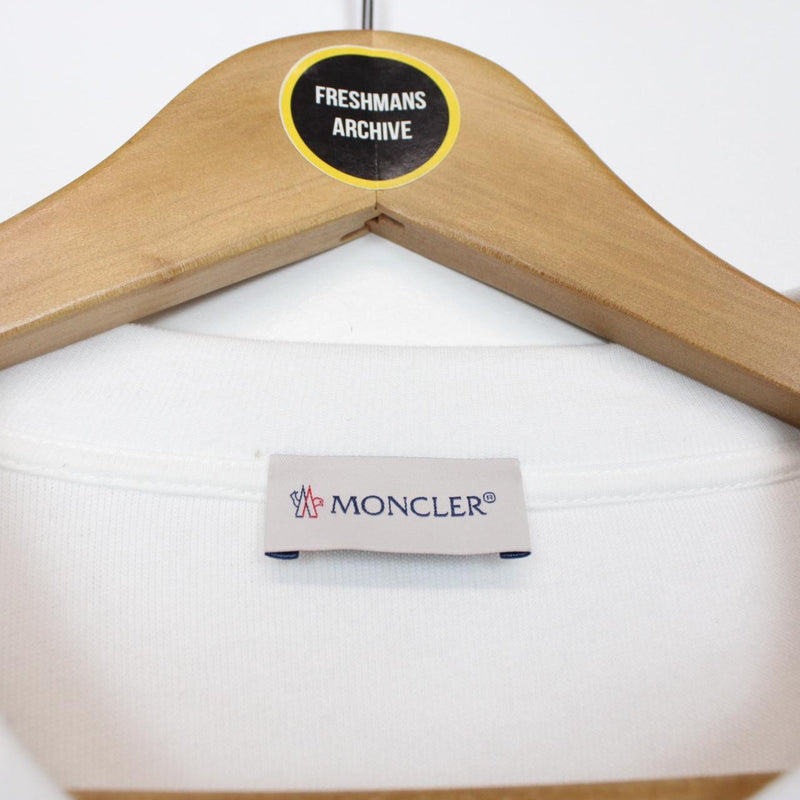 Moncler White and Navy Blue Logo Embroidered Cotton Sweatshirt