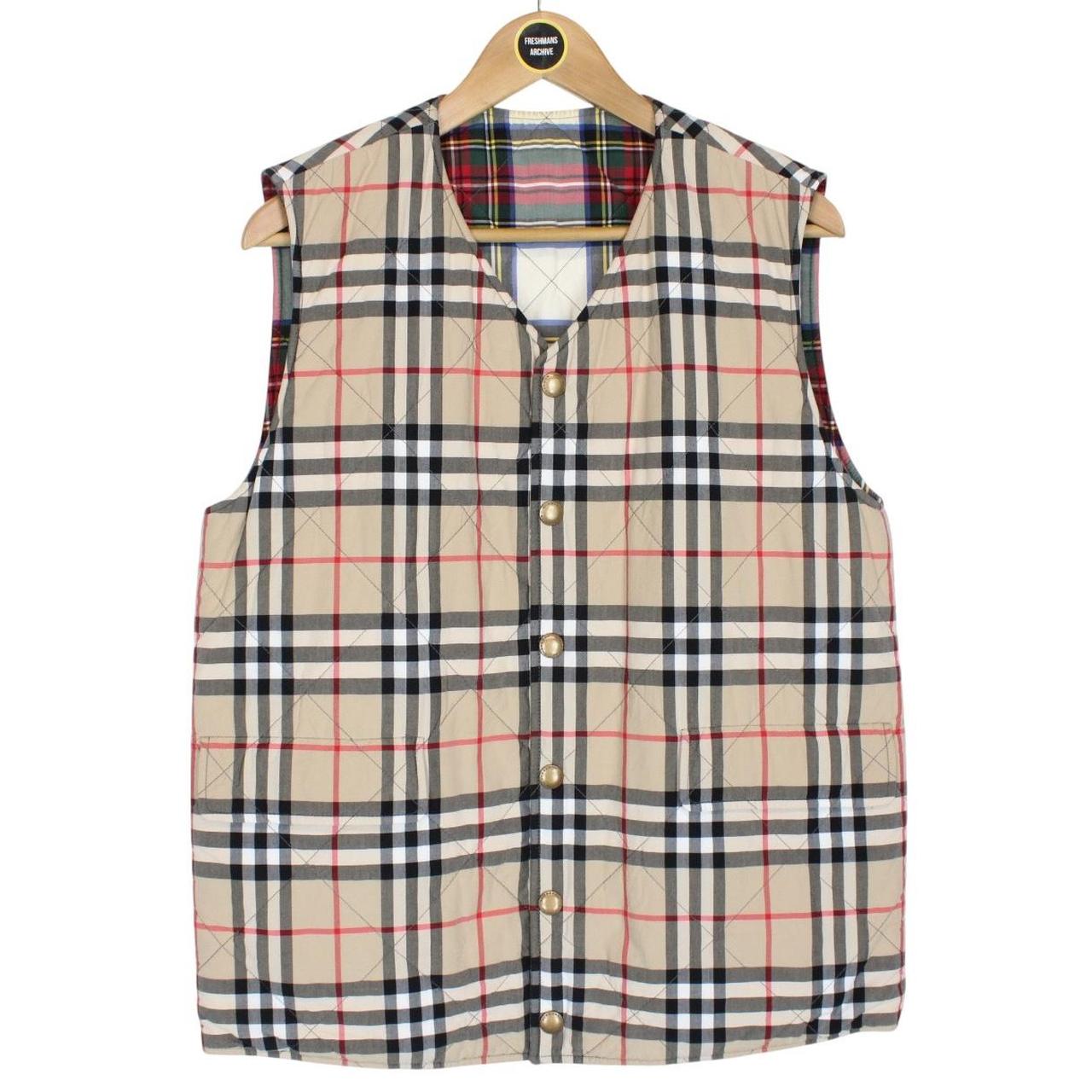 Burberry Tan Brown and Multicoloured Nova Check Reversible Quilted Vest Jacket