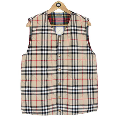 Burberry Tan Brown and Multicoloured Nova Check Reversible Quilted Vest Jacket