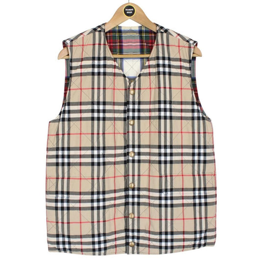 Burberry Tan Brown and Multicoloured Nova Check Reversible Quilted Vest Jacket
