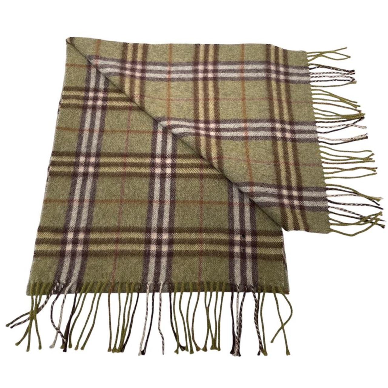 Vintage 90s Burberry Green Nova Check Lambswool Scarf