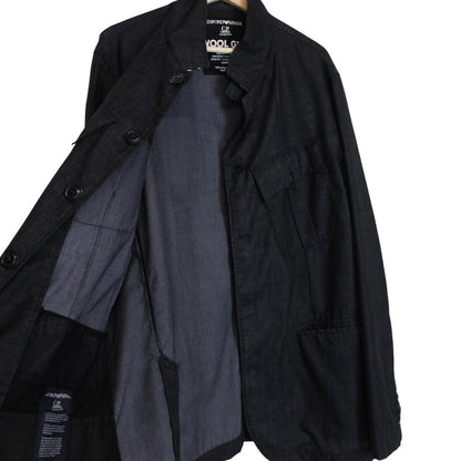 CP Company navy blue jacket garment dyed wool with logo details and gum finish.